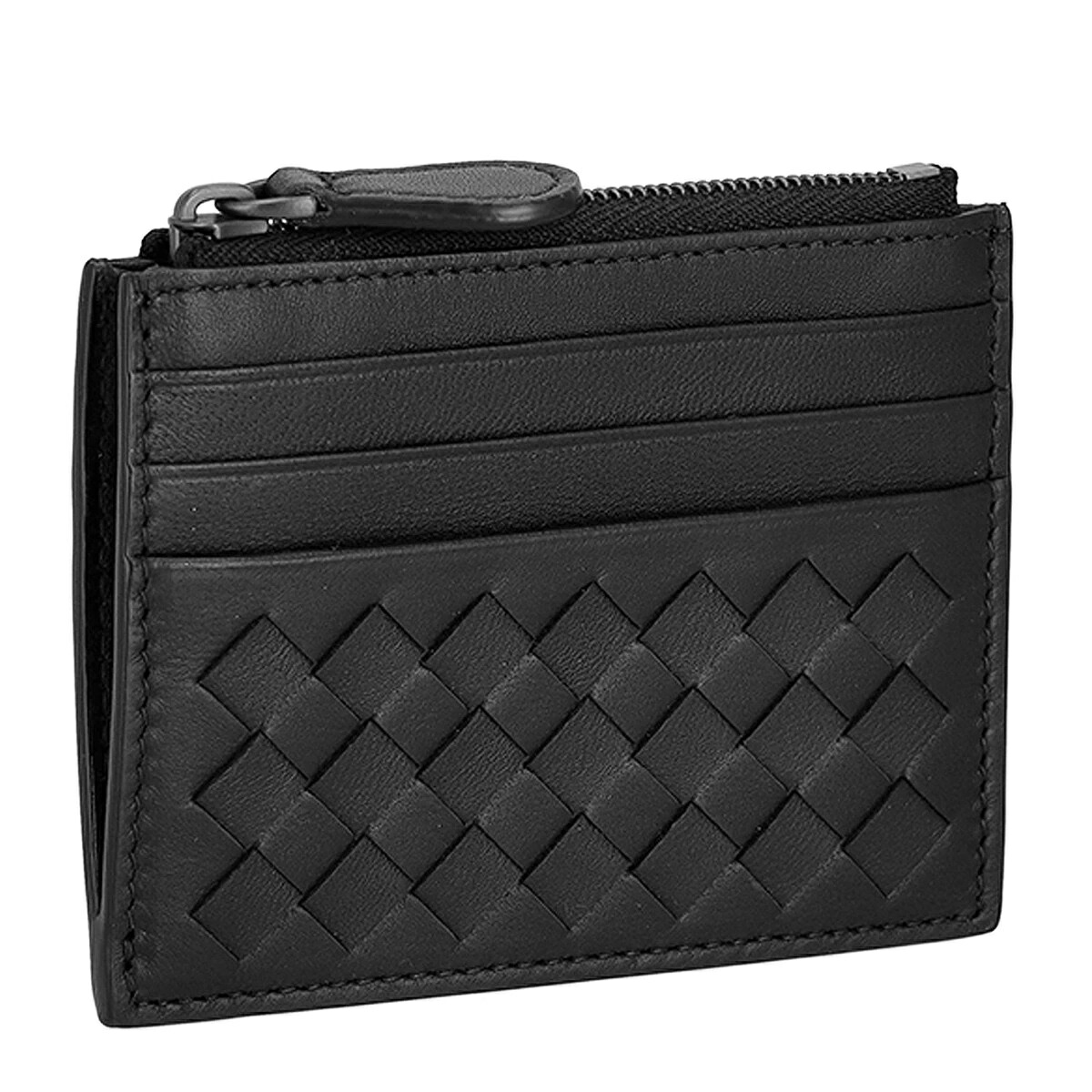 BOTTEGA VENETA367004-V3UN1-1275INTRECCIATOボッテガ・ヴェネタ ミニ金入れ釣り銭入付イントレチャート ラムスキンレザーブラック×火器金属元素