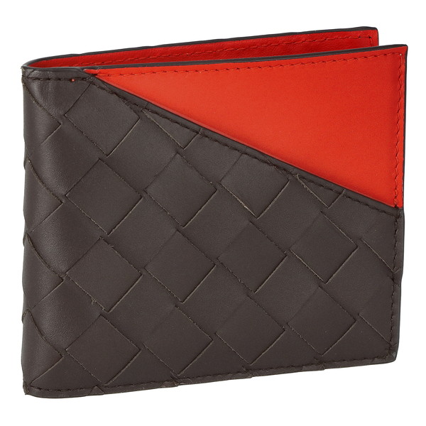BOTTEGA VENETA619390-VCPQ7-2116ボッテガヴェネタ 御釣り入付二折紙入れイントレチャートカーフスキンレザーブラウン×オレンジ色×しろがね色