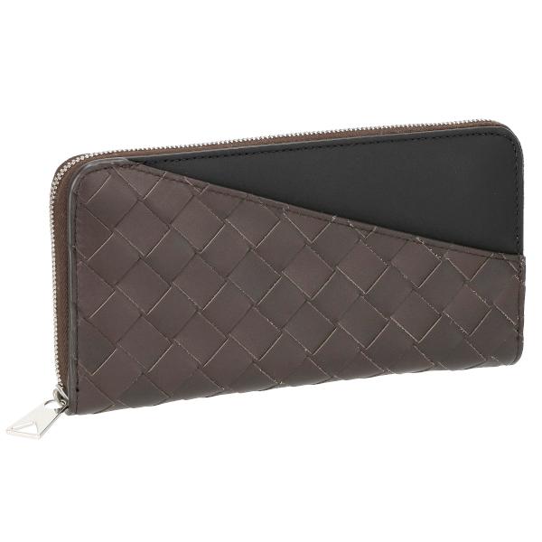 BOTTEGA VENETA639856-VCPQ7-2138ボッテガヴェネタ ラウンドチャック長金入れイントレチャートカーフスキンレザー\u003cBR\u003eフォンダンテダークブラウンブラック×しろがね色