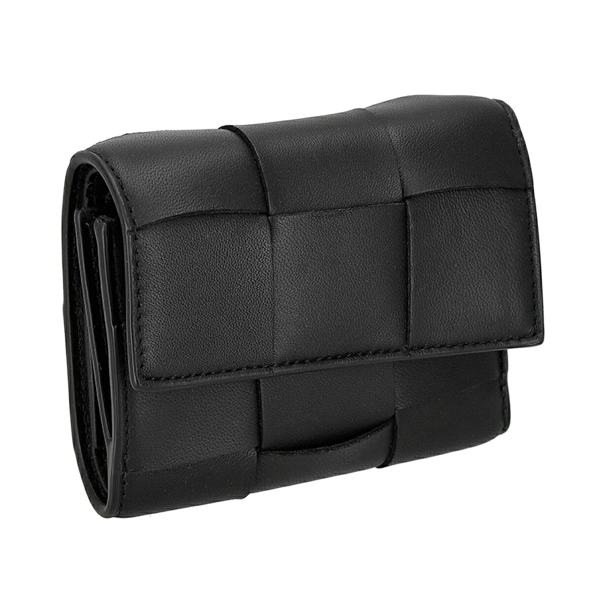 BOTTEGA VENETA651372-V3UO1-8425MAXI ITRECCIATOボッテガヴェネタマキシ イントレチャート三折札入れナッパレザー×カーフレザー\u003cBR\u003e黒いこと×ゴールド