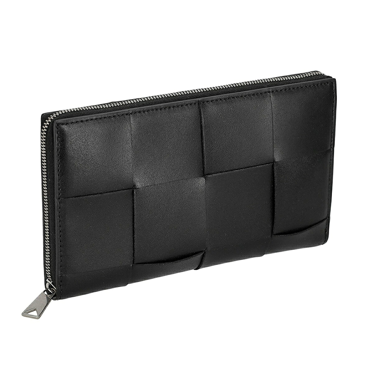 BOTTEGA VENETA748054-V47V1-8803MAXI INTRECCIATOボッテガヴェネタマキシ イントレチャートラウンドファスナー長銭入れカーフスキンレザー\u003cBR\u003e黒いこと×しろがね色