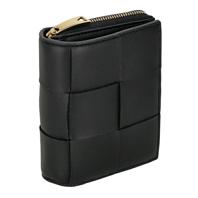 BOTTEGA VENETA750253-V3UO1-8425MAXI ITRECCIATOボッテガヴェネタマキシ イントレチャート二折銭入れ御釣り入付ナッパレザー×カーフレザー\u003cBR\u003e黒いこと×ゴールド