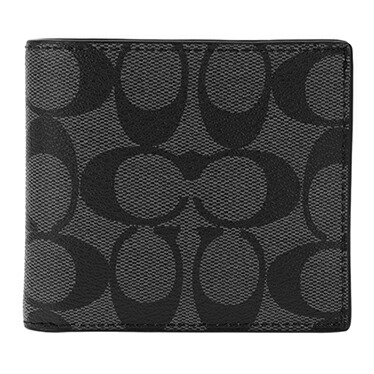 COACH F75006 CQ BKCOIN WALLETコーチ コイン ウォレットアウトレット 二折小銭財布シグネチャー コーテッド キャンバスカーフレザーチャコールグレー/ブラック｜ブランドショップ ア・ドマーニ