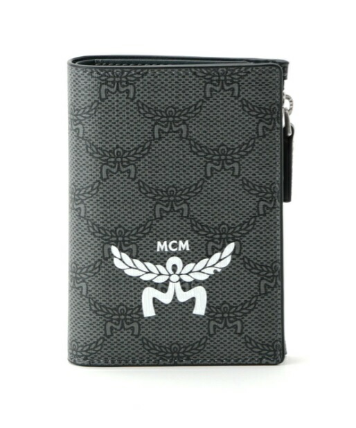 MCM MXSESAC02-ED001HIMMEL LORETOSエムシーエムローレトス 二折紙入れ御釣り入付ローレトスモノグラムキャンバス×レザーダークグレー