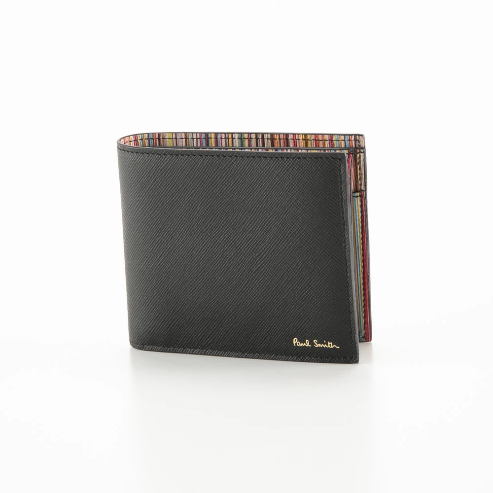 Paul Smith M1A-4833X-BMULTS-BKポールスミス 二折財布小銭入付カーフレザー　ブラック&times;マルチカラー｜ブランドショップ ア・ドマーニ