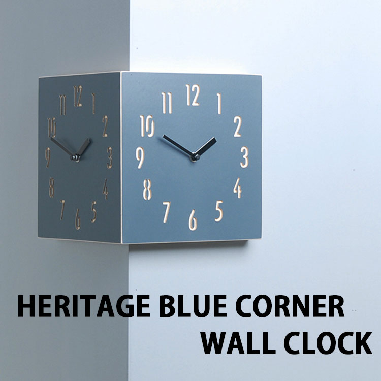 TIMEDECO 時計 壁掛け時計 置き時計 韓国雑貨 HERITAGE BLUE CORNER WALL CLOCK コーナー時計 90度時計 壁掛け時計 静音 無騒音 ノイズレス オシャレ 韓国インテリア|a-dot