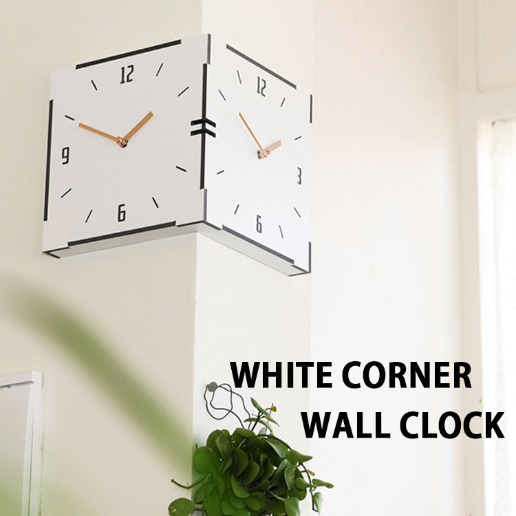 TIMEDECO 時計 壁掛け時計 置き時計 韓国雑貨 WHITE CORNER WALL CLOCK コーナー時計 90度時計 壁掛け時計 静音 無騒音 ノイズレス オシャレ 韓国インテリア