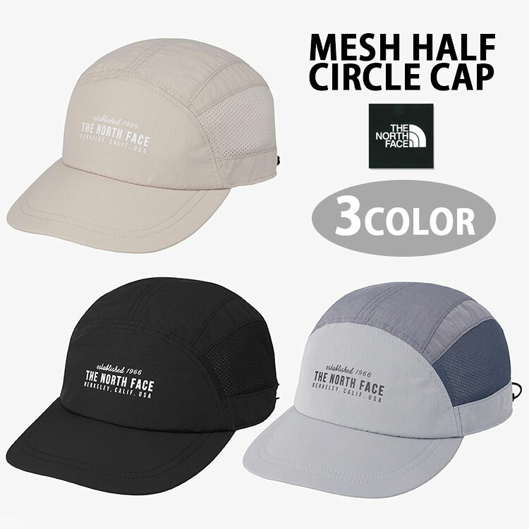 THE NORTH FACE ノースフェイス キャップ フリーサイズ メッシュキャップ MESH HALF CIRCLE CAP 帽子 サイズ調整 BLACK GRAY WHITE ワッシャー素材 ロゴ カジュアル ストリート スポーツ 屋外活動 汗吸収 メンズ レディース NE3CR03J/K/L