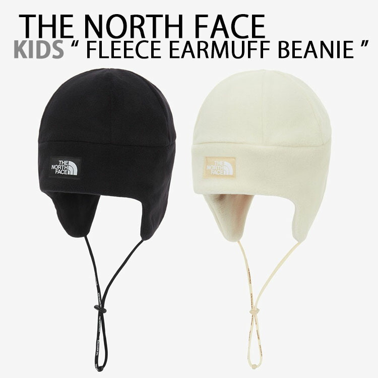 THE NORTH FACE 北の方人間の顔 キッズ 編み物帽 イヤーマフ ビーニー K\u0027S FLEECE EARMUFF BEANIE フリース帽 イヤーマフ付き添い人編み物帽 BLACK CREAM 航空旗がしら ロゴタイプ 黒いこと ベージュ キッズ用 ちびっ子用 お坊っちゃん用 NE3BR50S/R