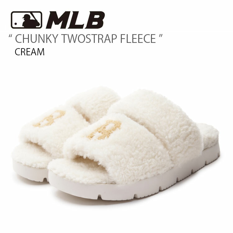 MLB エムエルビー ミュール MLB CHUNKY TWOSTRAP FLEECE CREAM チャンキー ツーストラップ フリース ボア シューズ スリッパ ボストンレッドソックス クリーム アイボリー ホワイト メンズ レディース 男女兼用 男性用 女性用 3ALPWSL36-43CRS【中古】未使用品