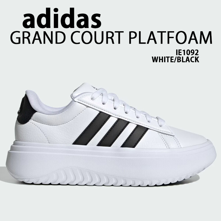 adidas アディダス スニーカー 厚底 GRANDCOURT PLATFORM IE1092 グランドコート プラットフォーム WHITE BLACK シューズ 厚底シューズ ホワイト ブラック メンズ レディース【中古】未使用品|a-dot