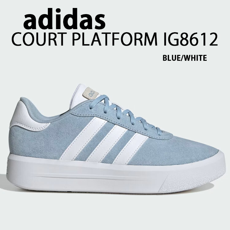 adidas アディダス スニーカー 厚底 COURT PLATFORM SUEDE IG8612 厚地の外套 プラットホーム スエードクロス BLUE WHITE シューズ 厚底シューズ 青色 メンズ レディース【中古】未当てはめる品