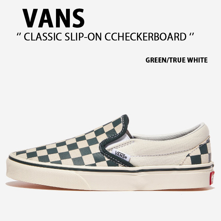 VANS バンズ スニーカー VANS CLASSIC SLIP-ON CCHECKERBOARD GREEN TRUE WHITE VN000BVZBGN バンズ クラシック スリッポン チェッカーボード グリーン トゥルー ホワイト メンズ レディース 男性用 女性用｜a-dot