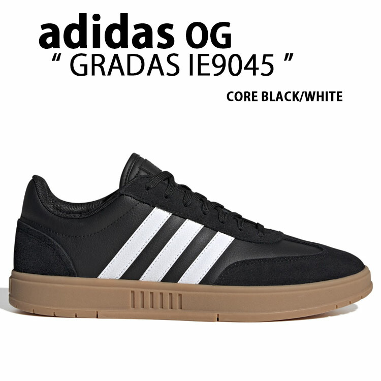 adidas アディダス スニーカー GRADAS IE9045 CORE BLACK WHITE SILVER グラダス 3ストライプ シューズ レザーアッパー レザー 本革 ブラック ホワイト クラシック メンズ レディース【中古】未使用品
