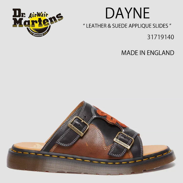 【楽天市場】Dr.Martens ドクターマーチン サンダル レザー スライド サンダル DAYNE MADE IN ENGLAND LEATHER  & SUEDE APPLIQUE SLIDES 31490145 Conker Brown+Black+Rust Orange -Regency  Calf+Desert Oasis Suede メンズ レディース 男性 ...