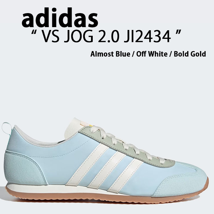 adidas アディダス レディース スニーカー VS JOG 2.0 JI2434 小股走り2.0 シューズ Almost Blue Off White Bold Gold 小股走りシューズ 駈けっくら ウォーキング 中庭系 T-トゥ 精緻さ色合い くすみ色合い【中古】未当て嵌める品