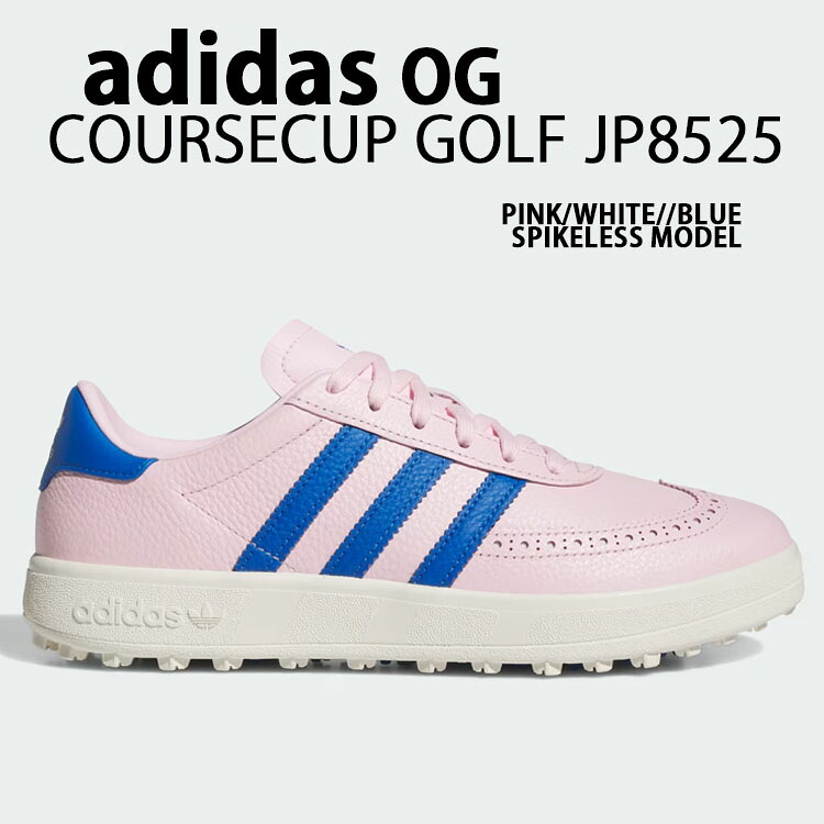 adidas originals アディダス スニーカー COUSECUP GOLF SPIKELESS JP8525 教科課程優勝杯 ゴルフ スパイク受け答え PINK WHITE BLUE シューズ なめし革アッパー スパイクレスモデル ゴルフシューズ 耐水アッパー メンズ レディース【中古】未当て嵌める品