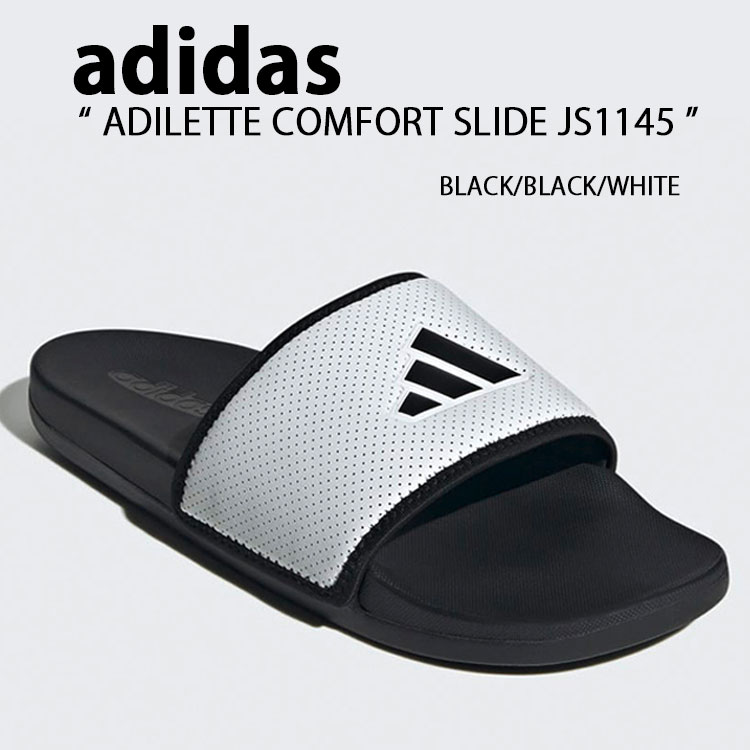 adidas アディダス サンダル ADILETTE COMFORT SLIDE CORE BLACK CLOUD WHITE JS1145 アディレッタ?コンフォート スライド ブラック ホワイト シューズ スリッパ オフィスサンダル スライドサンダル 室内 野外 メンズ レディース【中古】未使用品