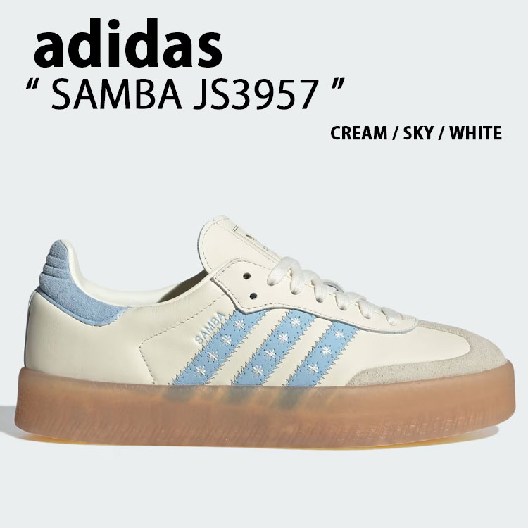 adidas originals アディダス レディース 厚底 スニーカー SAMBA JS3957 WHITE SKY シューズ サンバ ホワイト スカイ プラットフォーム テラス系 Tトゥ【中古】未使用品