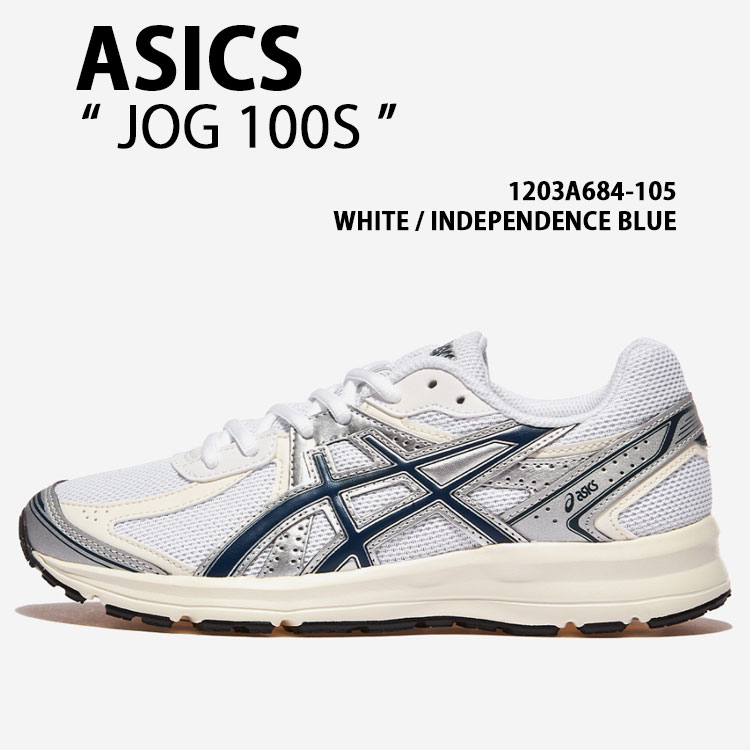 asics アシックス スニーカー JOG 100S 1203A684-105 シューズ ジョグ100S メッシュ ランニングシューズ WHITE BLUE ホワイト ブルー メンズ レディース