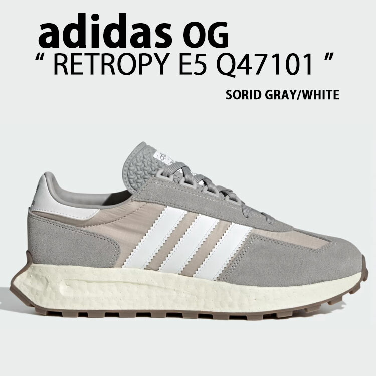 adidas Originals アディダス オリジナルス スニーカー RETROPY E5 Q47101 SORID GRAY CLOUD WHITE レトロピー シューズ スエードクロス ナイロン ビンテージスタイル 薄墨色 白いこと ラバーアウトソール メンズ レディース【中古】未当て嵌める品