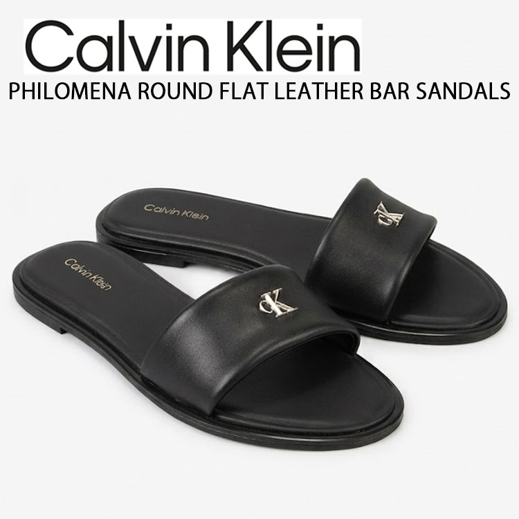 Calvin Klein カルバンクライン サンダル フラットサンダル PHILOMENA ROUND FLAT LEATHER BAR SANDALS BLACK WHITE CK フィロメナ ラウンド フラット レザー バー サンダル ブラック ホワイト HW029250GJ｜a-dot 25,020円