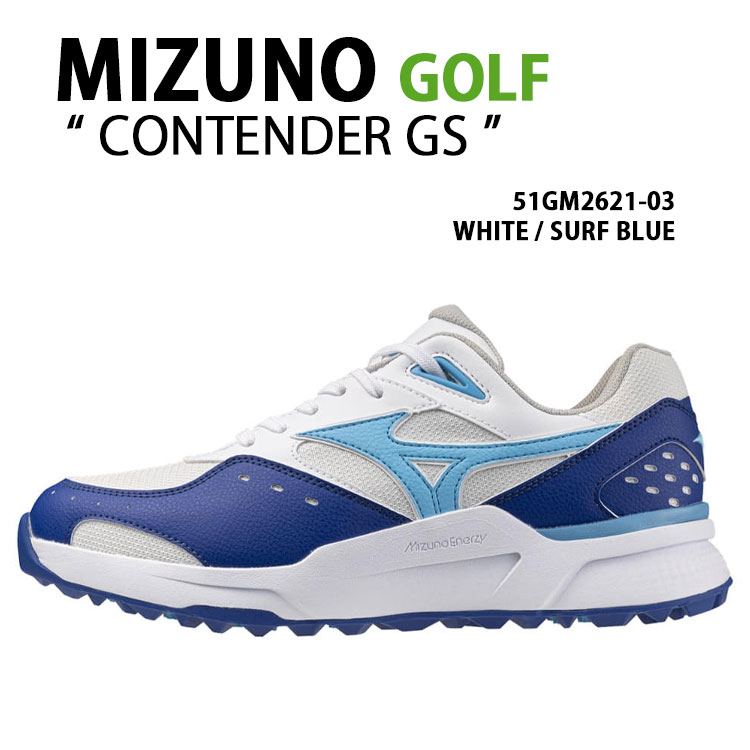 Mizuno ミズノ ゴルフスニーカー CONTENDER GS シューズ コンテンダーGS ゴルフシューズ スパイクレス WHITE ホワイト SURF BLUE サーフブルー メンズ レディース 51GM2621-03|a-dot