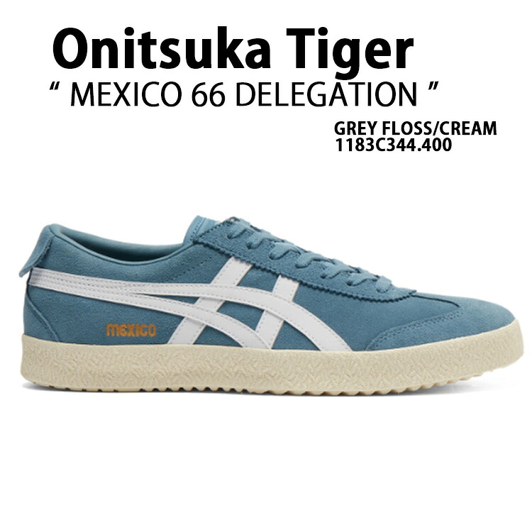 Onitsuka Tiger オニツカタイガー スニーカー MEXICO 66 DELEGATION GREY FLOSS CREAM 1183C344.400 シューズ メキシコ デレゲーション グレーフロス クリーム シンプル レザー ブルー 本革スニーカー メンズ ウィメンズ｜a-dot