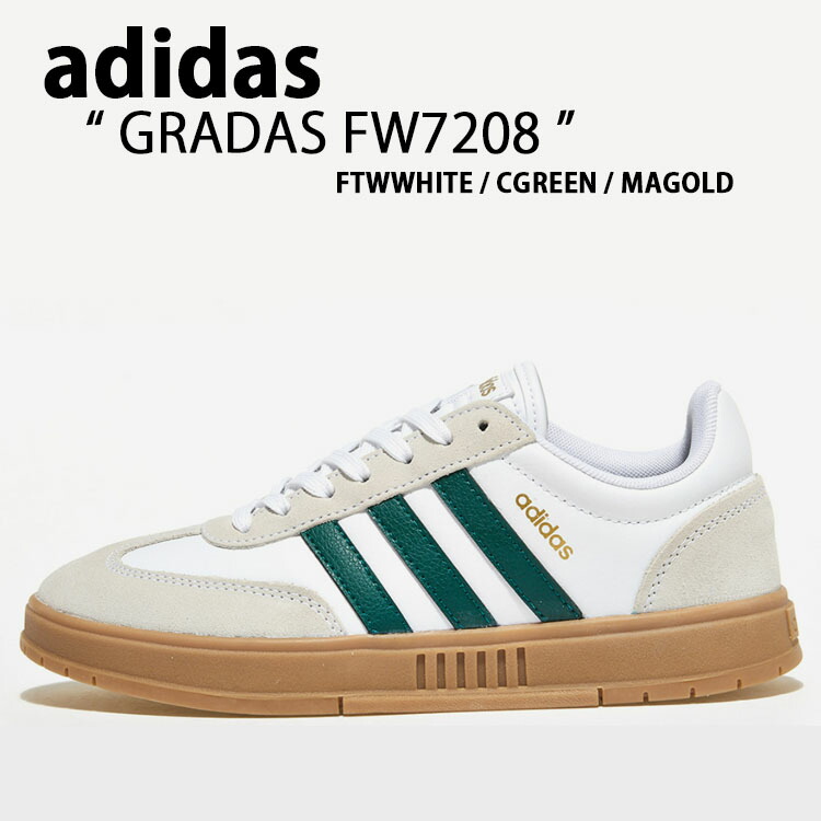 adidas アディダス スニーカー GRADAS FW7208 WHITE GREEN グラダス なめし革 本革 シューズ 白いこと 緑であること 3縞模様 ヴィンテージ メンズ レディース 成人男性用 お上さん用【中古】未当てはめる品