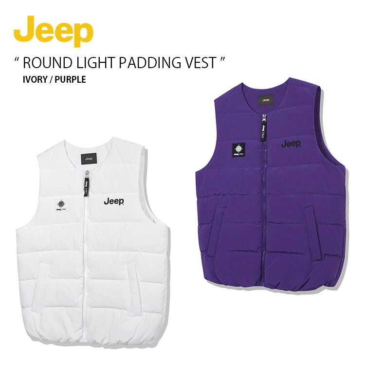 Jeep ジープ ダウンベスト ROUND LIGHT PADDING VEST ラウンド ライト パディング ベスト ジャケット ラウンドネック クルーネック ロゴ カジュアル ストリート アイボリー パープル メンズ レディース 男性用 女性用 男女共用 JN1JPU601【中古】未使用品｜a-dot 27,365円