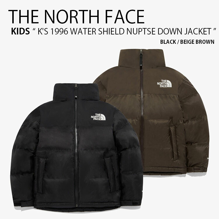 THE NORTH FACE 北の方人間の顔 キッズ 落ちこむ上衣 K\u0027S 1996 WATER SHIELD NUPTSE DOWN JACKET お水 遮蔽物 ヌプシ 落ちこむ 上衣 フーディ パーカー 照明ランプのど首 ハイネック ロゴタイプ 黒いこと 赤銅色 お坊っちゃん お嬢さん ちびっ子用 NJ1DQ56S/T