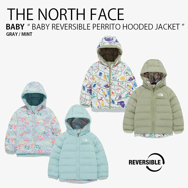THE NORTH FACE ノースフェイス ベビー ジャケット BABY REVERSIBLE PERRITO HOODED JACKET リバーシブル ペリート フーディ ジャケット パディングジャケット パーカー ロゴ カジュアル ストリート アウトドア グレー グリーン NJ3NQ90S/T