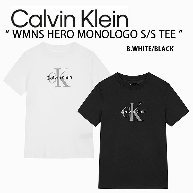 Calvin Klein カルバンクライン レディース Tシャツ WMNS MONOGRAM LOGO S/S T-SHIRT BLACK WHITE CK モノグラム クルーネック 半袖Tシャツ ブラックホワイト レディース 47B865G UB1/YAA