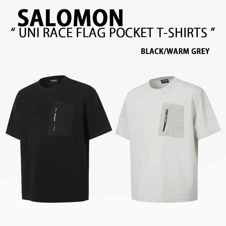 SALOMON サロモン 半袖 プルオーバー UNI RACE FLAG POCKET T-SHIRTS ユニー スピード競技信号旗 衣嚢 T-プルオーバー BLACK WARM GREY メンズ レディース【中古】未当て嵌める品