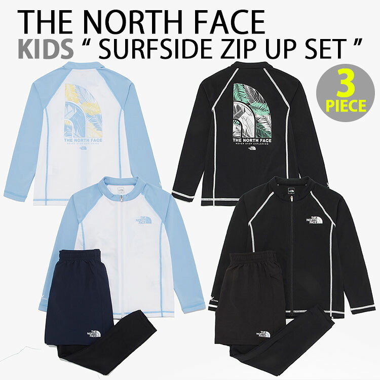 THE NORTH FACE 北の方人間の顔 キッズ お坊っちゃん ラッシュガードセットアップ K\u0027S SURFSIDE ZIP UP SET 上衣 ズボン下 レギンス 当たること冷感 BLUE BLACK お水運動競技 UV撥ねのける 吸湿速乾 波乗り キッズ用 ちびっ子用 お坊っちゃん用 NJ5JR20S/T