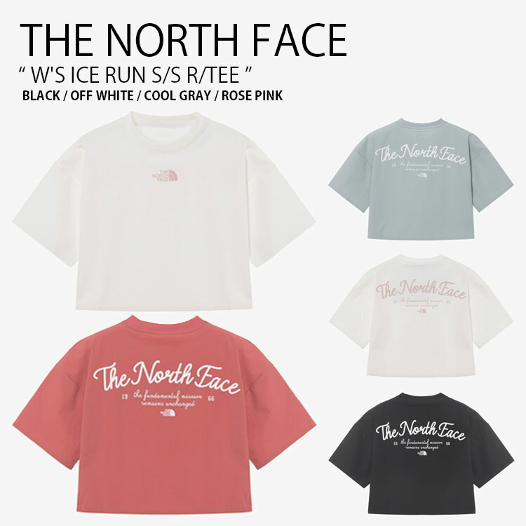 THE NORTH FACE ノースフェイス レディース Tシャツ W'S ICE RUN S/S R/TEE ウィメンズ アイス ラン ショートスリーブ ラウンドネック ティーシャツ 半袖 カットソー クロップ丈 ロゴ カジュアル ストリート スポーツ WHITELABEL 女性用 NT7UR36J/K/L/M