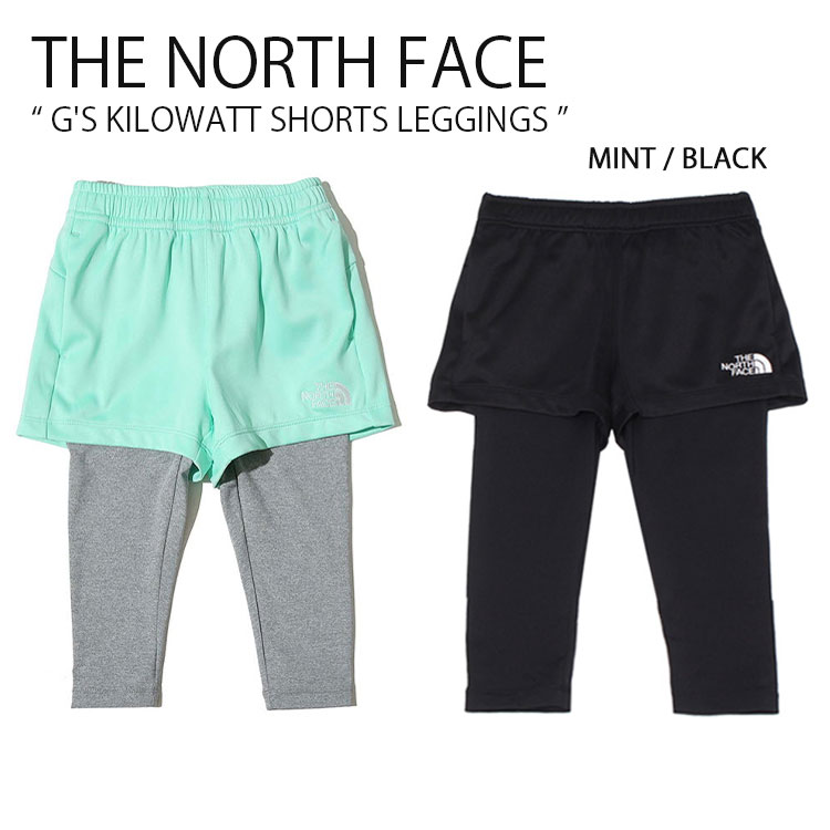 THE NORTH FACE 北の方人間の顔 キッズ レギンス G\u0027S KILOWATT SHORTS LEGGINGS MINT BLACK ガールズ キログラムワット さる股引き レギンス ペパーミント 黒いこと お嬢さん ちびっ子用 NF6KK01S/T