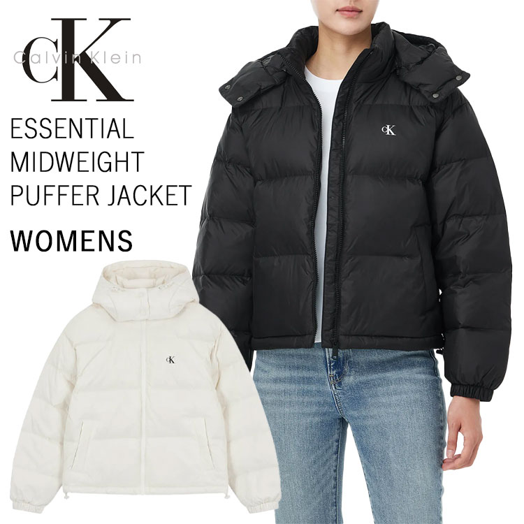 Calvin Klein カルバンクライン レディース ダウンジャケット ESSENTIAL MIDWEIGHT PUFFER JACKET エッセンシャル ミッドウェイト パファージャケット フード取外し可 BLACK JETSTREAM 女性用 47D501G