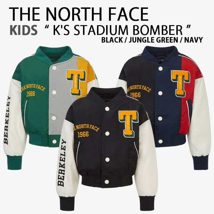 THE NORTH FACE ノースフェイス キッズ ダウンジャケット K'S STADIUM BOMBER スタジアムボンバージャケット ロゴ カジュアル ブラック グリーン ネイビー 男の子 女の子 子供用 ジュニア用 NJ3NR56S/T/U