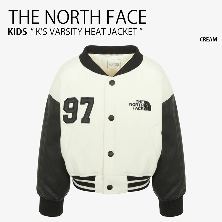 THE NORTH FACE ノースフェイス キッズ ボンバージャケット K'S VARSITY HEAT JACKET バーシティ ヒート ジャケット MA-1 ノーカラージャケット パディングジャケット ロゴ ストリート カジュアル アイボリー ブラック 男の子 女の子 子供用 NJ3NR61T