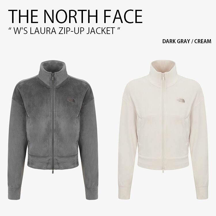 THE NORTH FACE ノースフェイス レディース フリースジャケット W'S LAURA ZIP-UP JACKET ウィメンズ ラウラ ジップアップ ジャケット ボアジャケット セミクロップ丈 ハイネック ロゴ カジュアル ストリート グレー アイボリー 女性用 NJ5JR56A/B