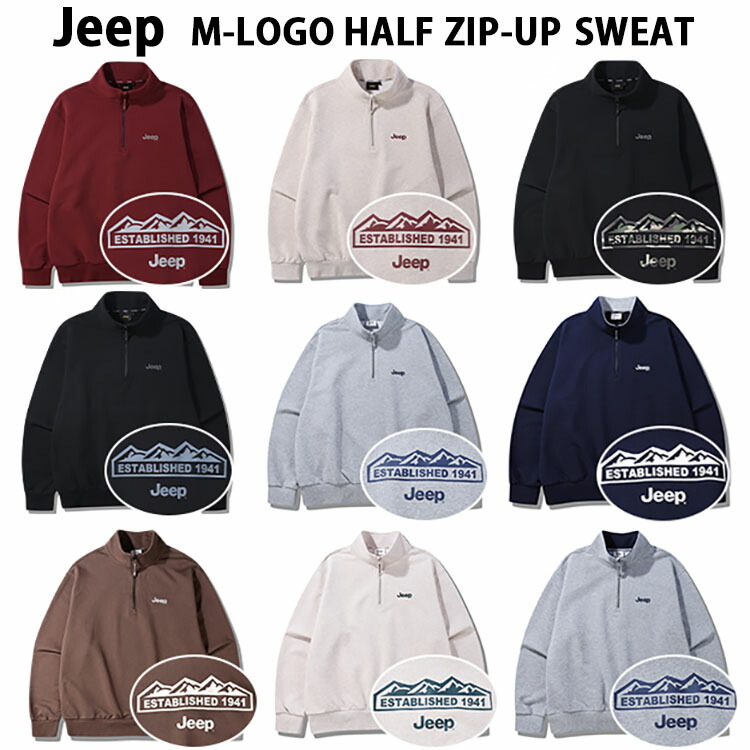Jeep ジープ 流汗 照明ランプのど首 ハーフジップ M-LOGO HALF ZIP-UP SWEAT 御徒面子グラフィック ハーフジップスウェット BEIGE WHITE GRAY NAVY 調教師 メンズ レディース JR5TSU838 メンズファッション-トップス