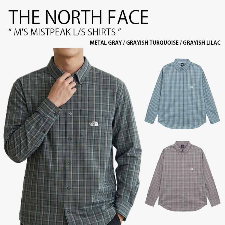 THE NORTH FACE ノースフェイス シャツ M'S MISTPEAK L/S SHIRTS ミストピーク ロングスリーブ シャツ 長袖 ナイロンシャツ ロゴ カジュアル キャンプ グレー ブルー パープル チェック柄 総柄 メンズ レディース 男性用 女性用 男女共用 NH8LS01A/B/C