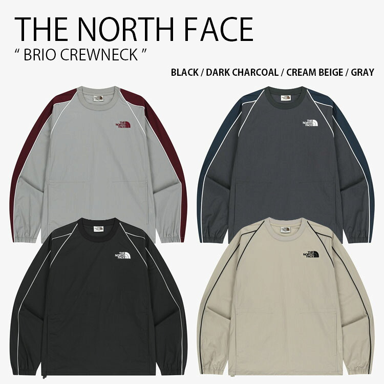 THE NORTH FACE ノースフェイス スウェット BRIO CREWNECK ブリオ クルーネック ウーブン スウェットシャツ トレーナー 長袖 プルオーバー ロゴ WHITELABEL ブラック グレー ベージュ メンズ レディース 男女共用 男性用 女性用 NM5MS04J/K/L/M｜a-dot