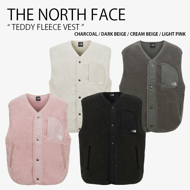 THE NORTH FACE ノースフェイス フリースベスト TEDDY FLEECE VEST テディ フリース ベスト ベストジャケット Vネック ロゴ カジュアル ストリート キャンプ グレー ブラウン ベージュ ピンク メンズ レディース 男女共用 男性用 女性用 NV4FR57A/B/C/D