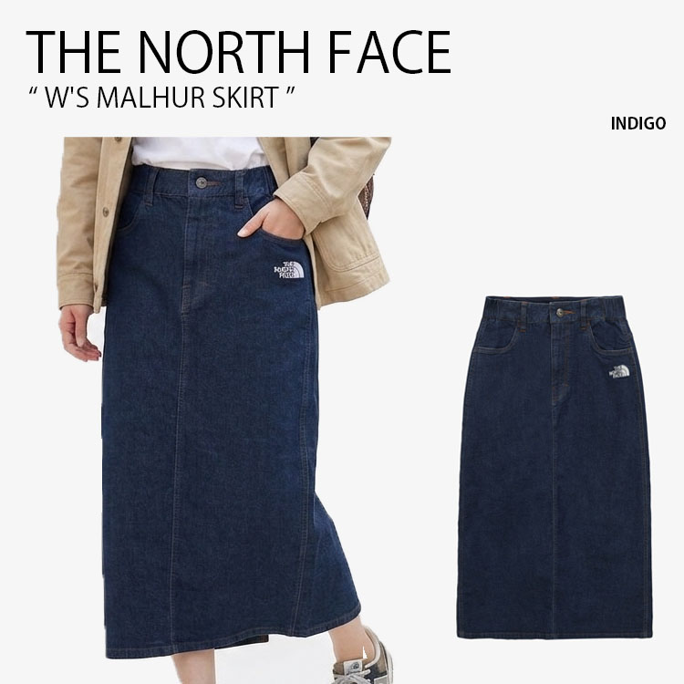 THE NORTH FACE ノースフェイス レディース デニムスカート W'S MALHUR SKIRT ウィメンズ ムルア スカート Aラインスカート レギュラーフィット ミディ丈 ロゴ カジュアル ストリート キャンプ アウトドア ネイビー 女性用 NK6CS30A｜a-dot