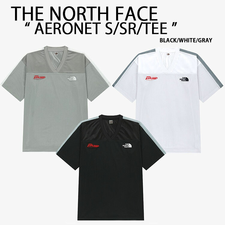 THE NORTH FACE ノースフェイス Tシャツ メッシュ Vネック AERONET S/SR/TEE サマーT メッシュTシャツ 通気性 GRAY WHITE NLACK ルーズフィット WHITELABEL メンズ レディース NT7US18J/K/L｜a-dot 12,236円