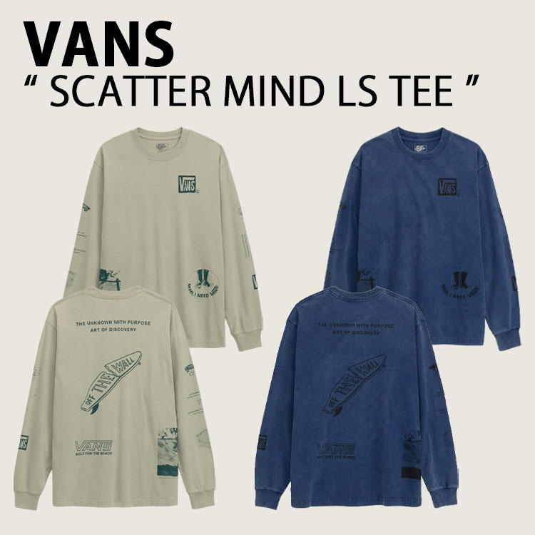 VANS バンズ 長袖 ティーシャツ SCATTER MIND LS TEE ロング衣袂 SOFT SAGE DEEP INDIGO スケボー レトロ ルーズフィット メンズ レディース VN000SRCFSG VN000SRCFOB