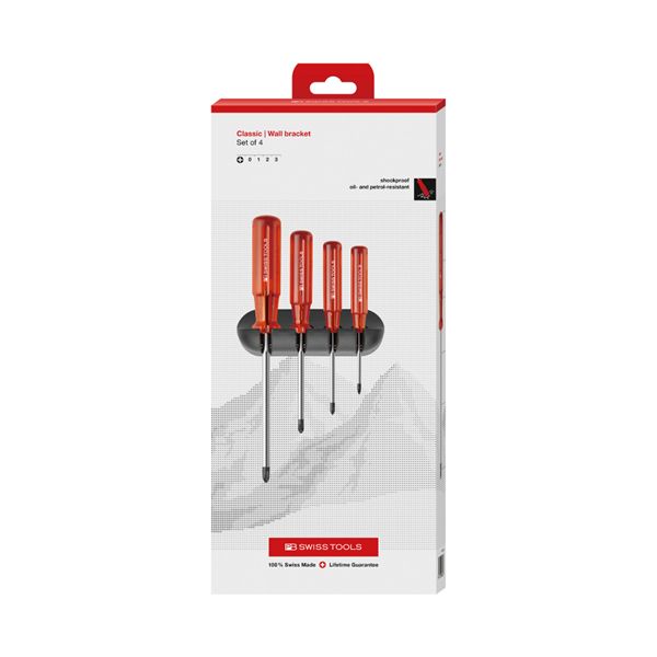 PB SWISS TOOLS ピービースイスツールズ 4本組 クラシックハンドル プラスドライバーセット ホルダー付 ペーパーボックス入 242.CBB 工事 DIY 工具 ドライバー ドライバーセット