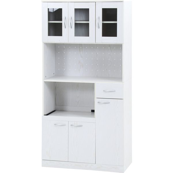 ハイキッチンボード 約180×90cm オークホワイト 組立品（ﾒｰｶｰ名:不二貿易） インテリア 家具 食器棚 食器棚